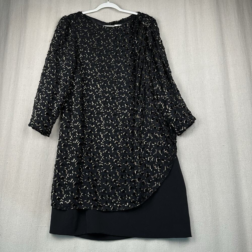 Vintage 80' Richilene Glam Cocktail Dress Black and Gold Metallic XL